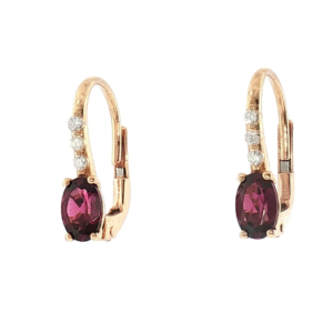 Boucles d'oreilles en or rose rhodolites et diamants