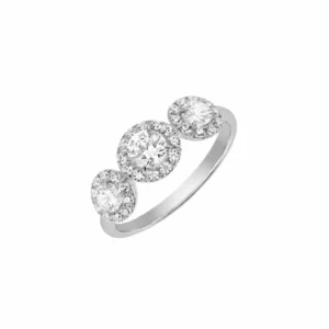 Bague 3 diamants et entourage en or blanc