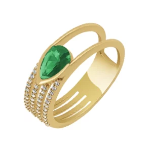 Bague en or jaune émeraude et diamants