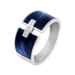 Bague en or blanc résine précieuse et diamants