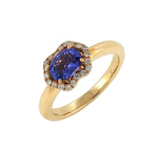 Bague en or rose tanzanite et entourage diamants - Waskoll Paris