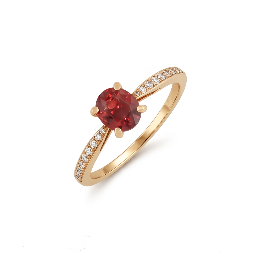 Bague en or jaune, saphir orange et diamants Waskoll