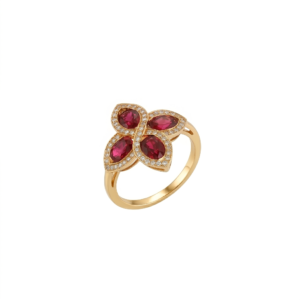 Bague en or rose, rubis et diamants - Waskoll Paris