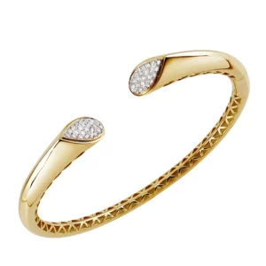 Bracelet jonc ouvrant en or jaune et pavage diamants