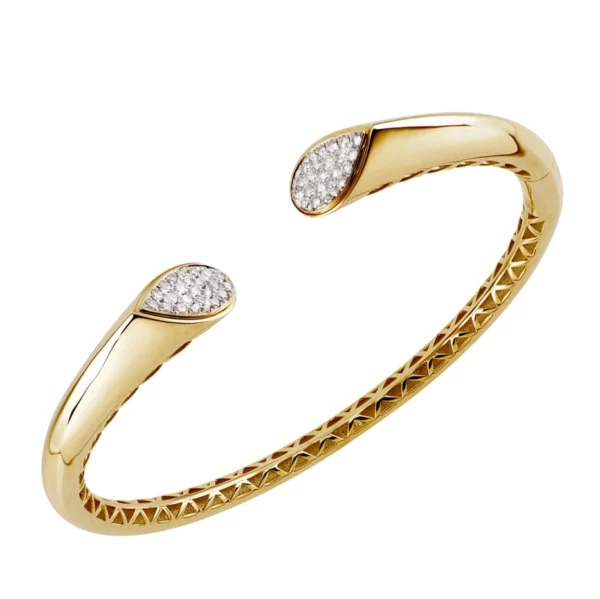 Bracelet jonc ouvrant en or jaune et pavage diamants