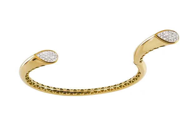 Bracelet jonc ouvrant en or jaune et pavage diamants – Image 2