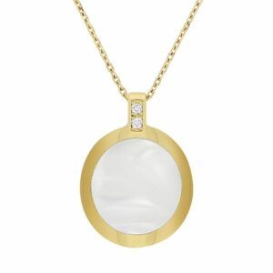 Collier en or jaune résine blanc nacré et diamants - Clozeau